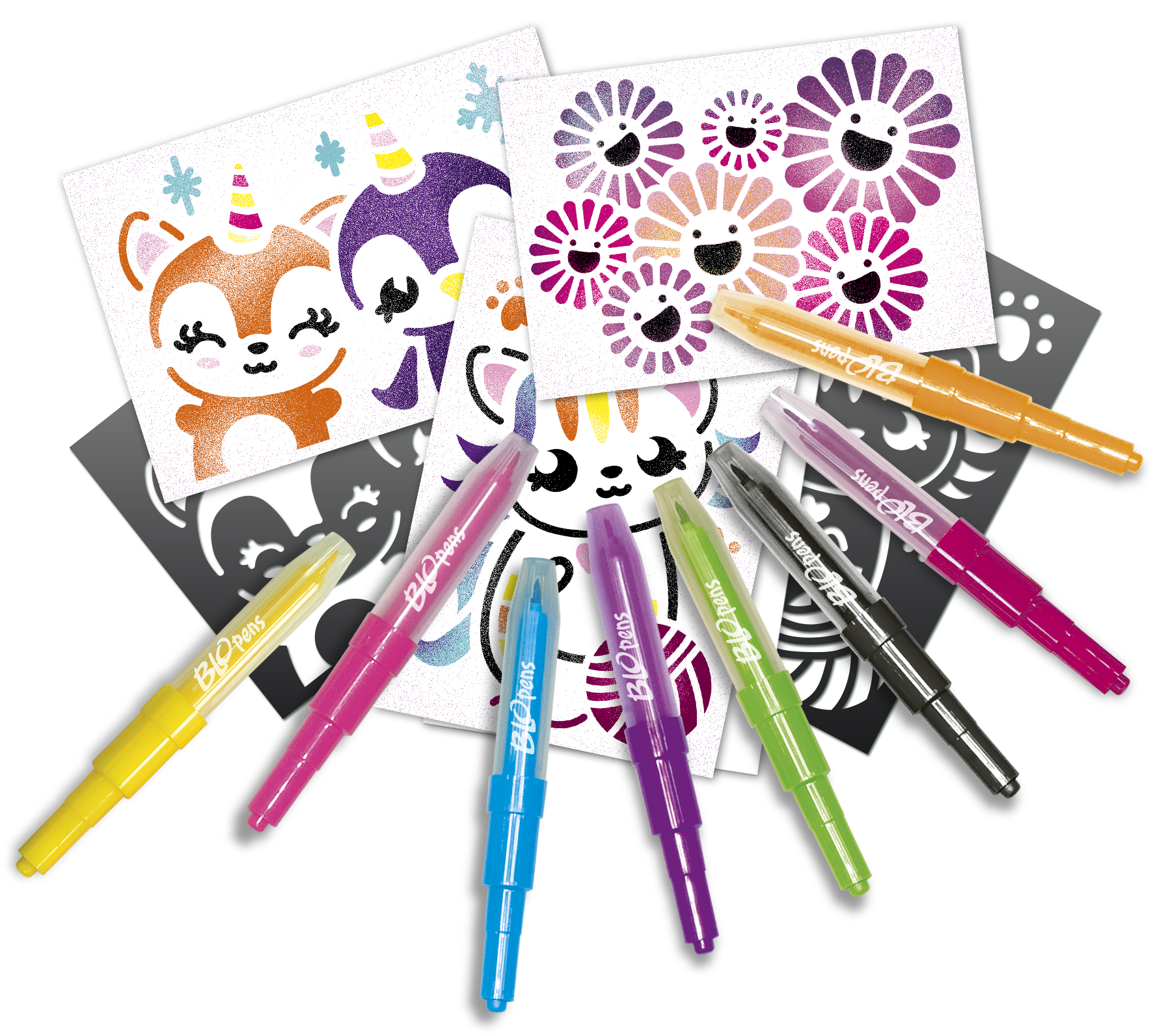 Blopens, dessins, coloriage, feutres, enfants, pochoirs, kawaii, japon, loisirs créatifs