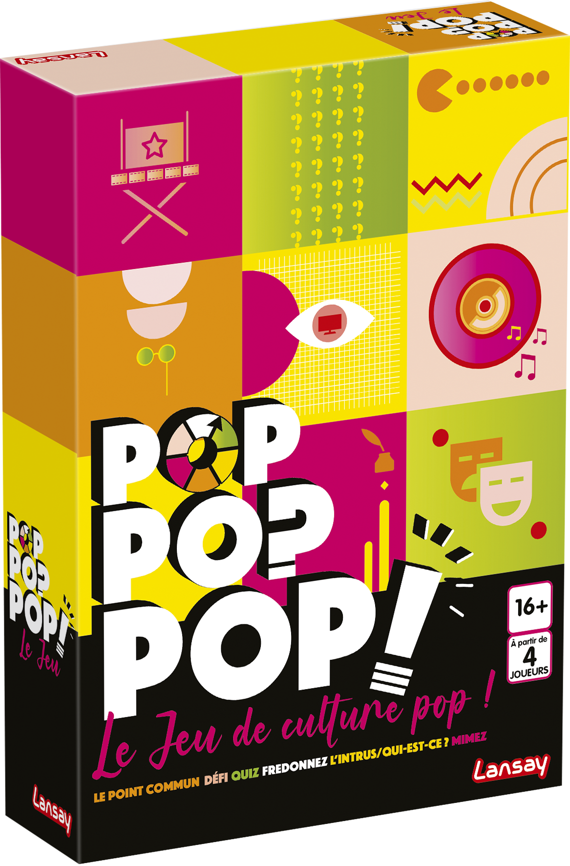 Pop pop pop, jeu de société, connaissance, famille, quiz, ambiance, jeu de soirée, culture populaire, cinéma, sport, littérature, musique