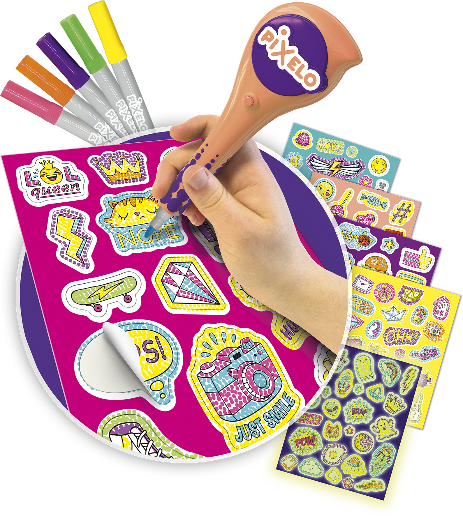 pixelo, stickers, loisirs créatifs, coloriage, feutres, enfants, 6 ans, dessin