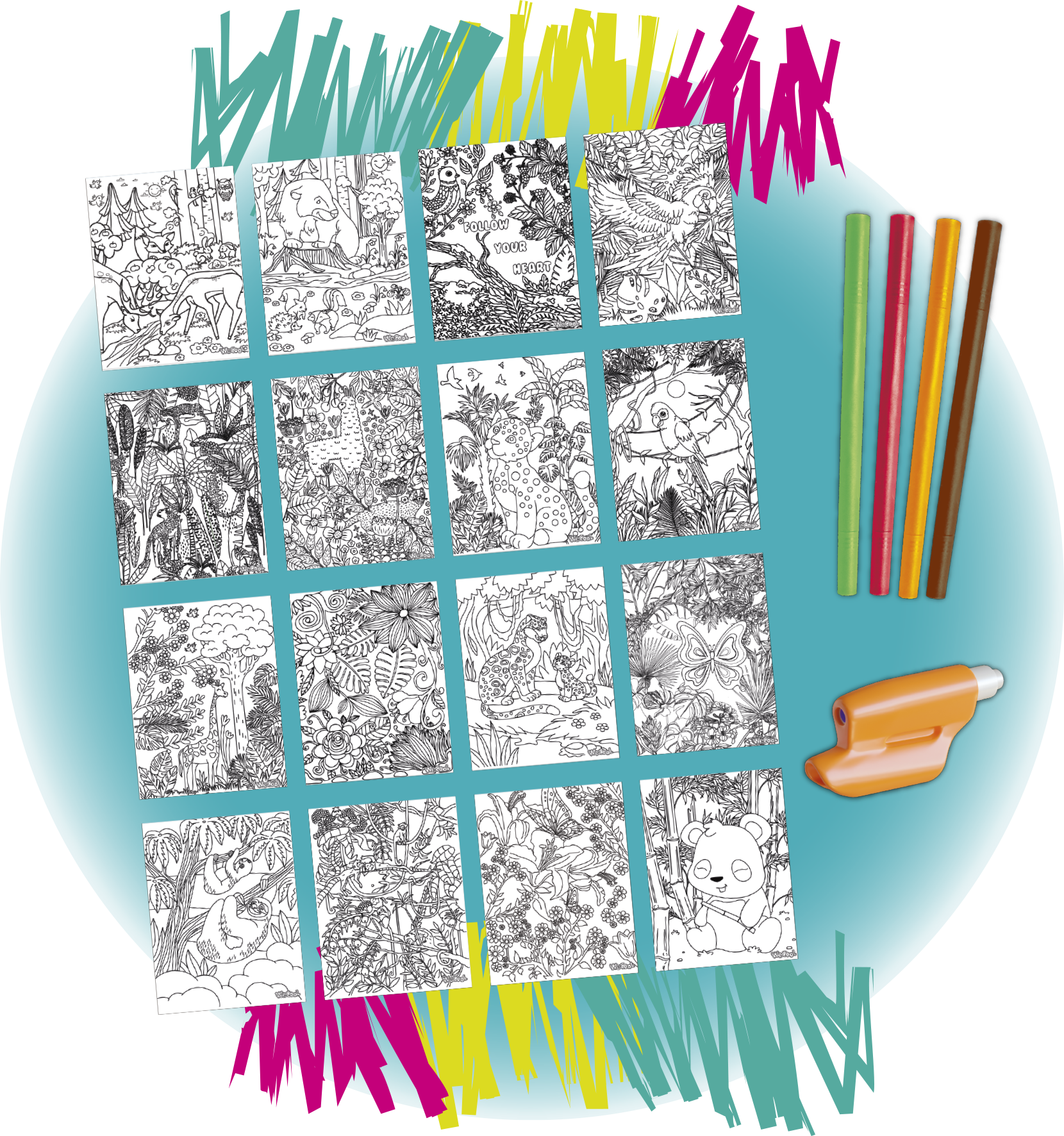 Magic lign, dessin, loisirs créatif, enfant, coloriage, feutres, océan, féérique, animaux