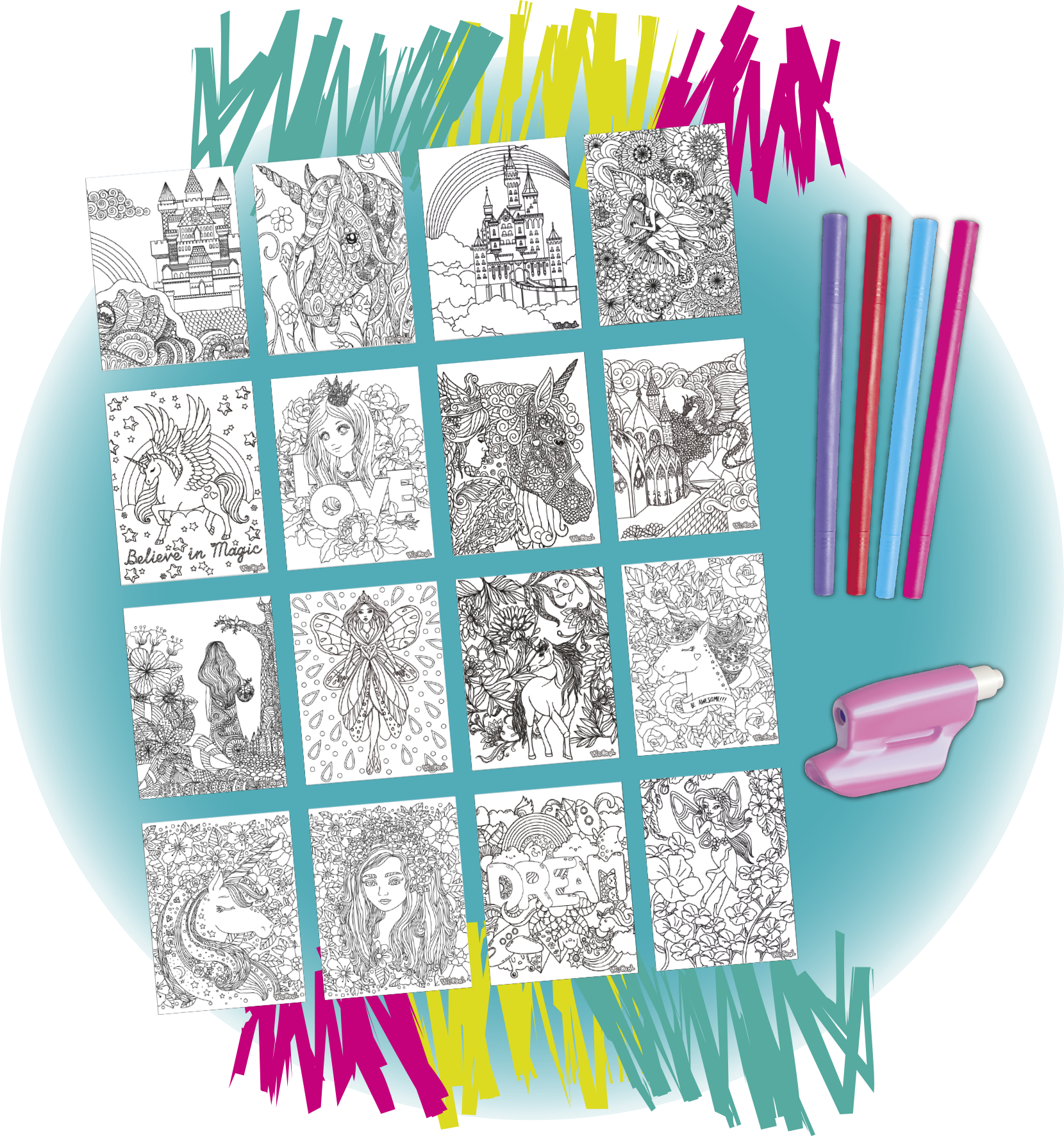 Magic lign, dessin, loisirs créatif, enfant, coloriage, feutres, océan, féérique, animaux