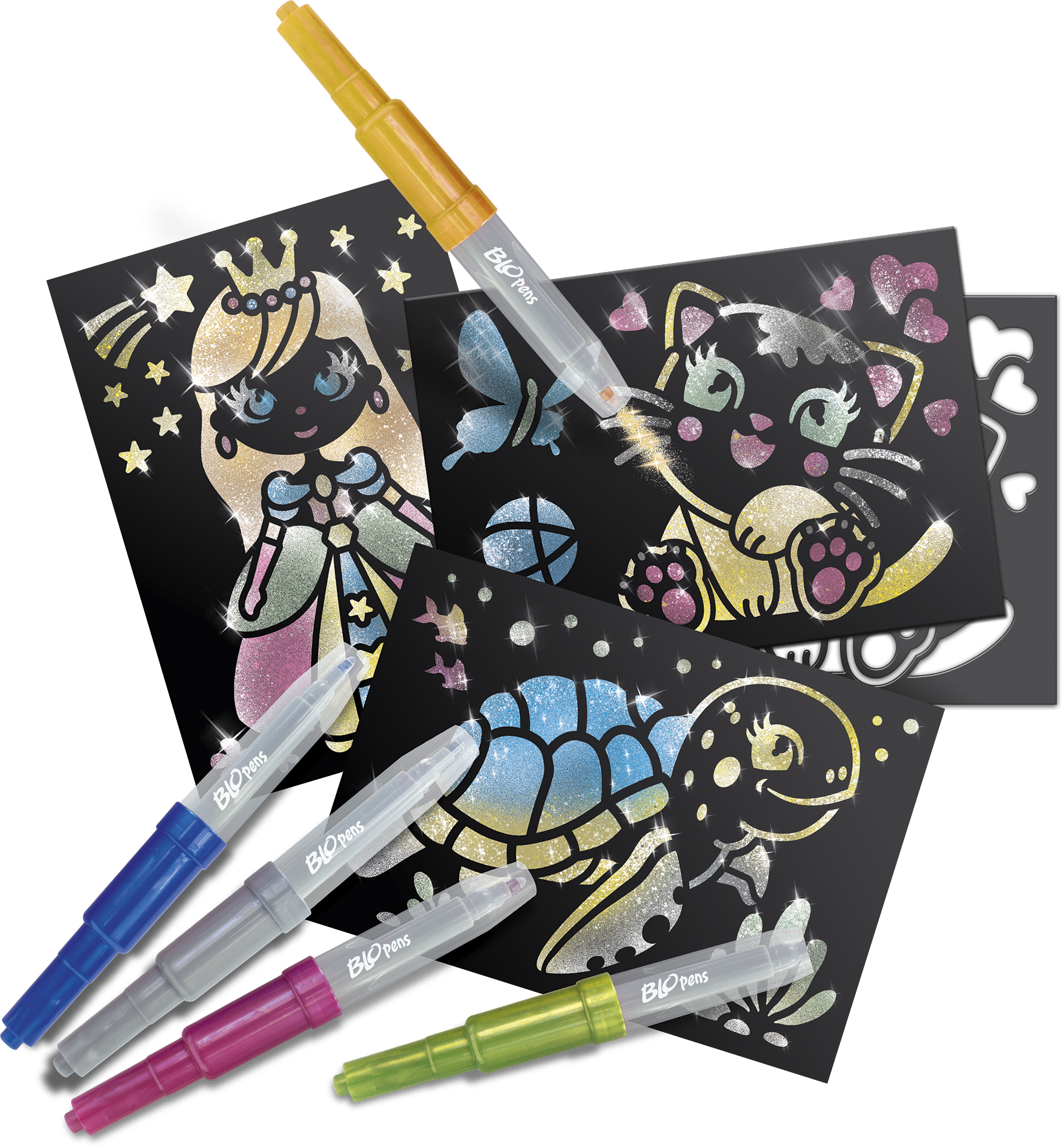 Blopens, dessins, coloriage, feutres, enfants, pochoirs, loisirs créatifs